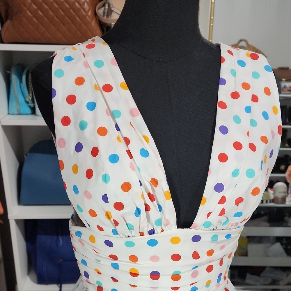Caroline Constas Multicolor Polka Dot V-Neck Blouse - Picture 3 of 8